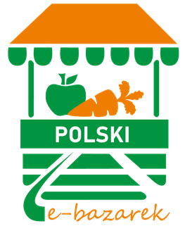 Grafika zielonego straganu z zielonym jabłkiem i czerwoną marchewką e-bazarek