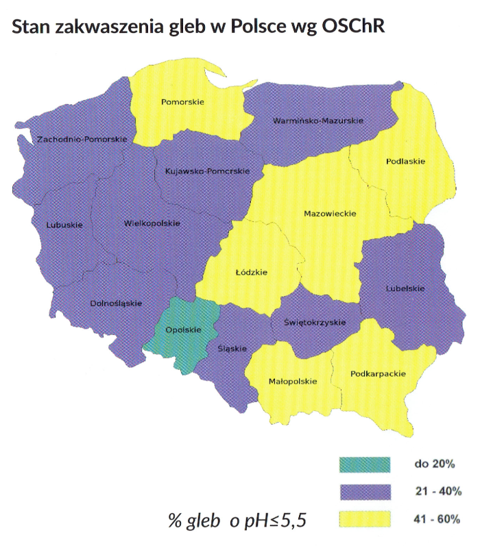 Ulotka określająca stopień zakwaszenia gleby w Polsce